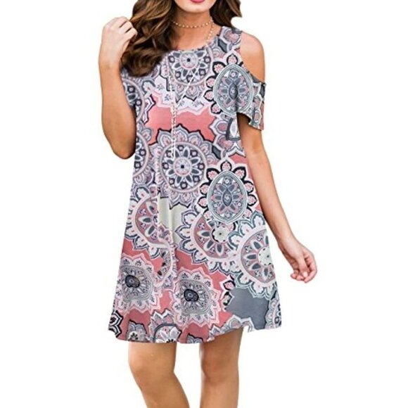 ZRMY Dresses & Skirts - ZRMY Women Floral Print Cold Shoulder Casual Dress Loose Top Pockets Size Large
